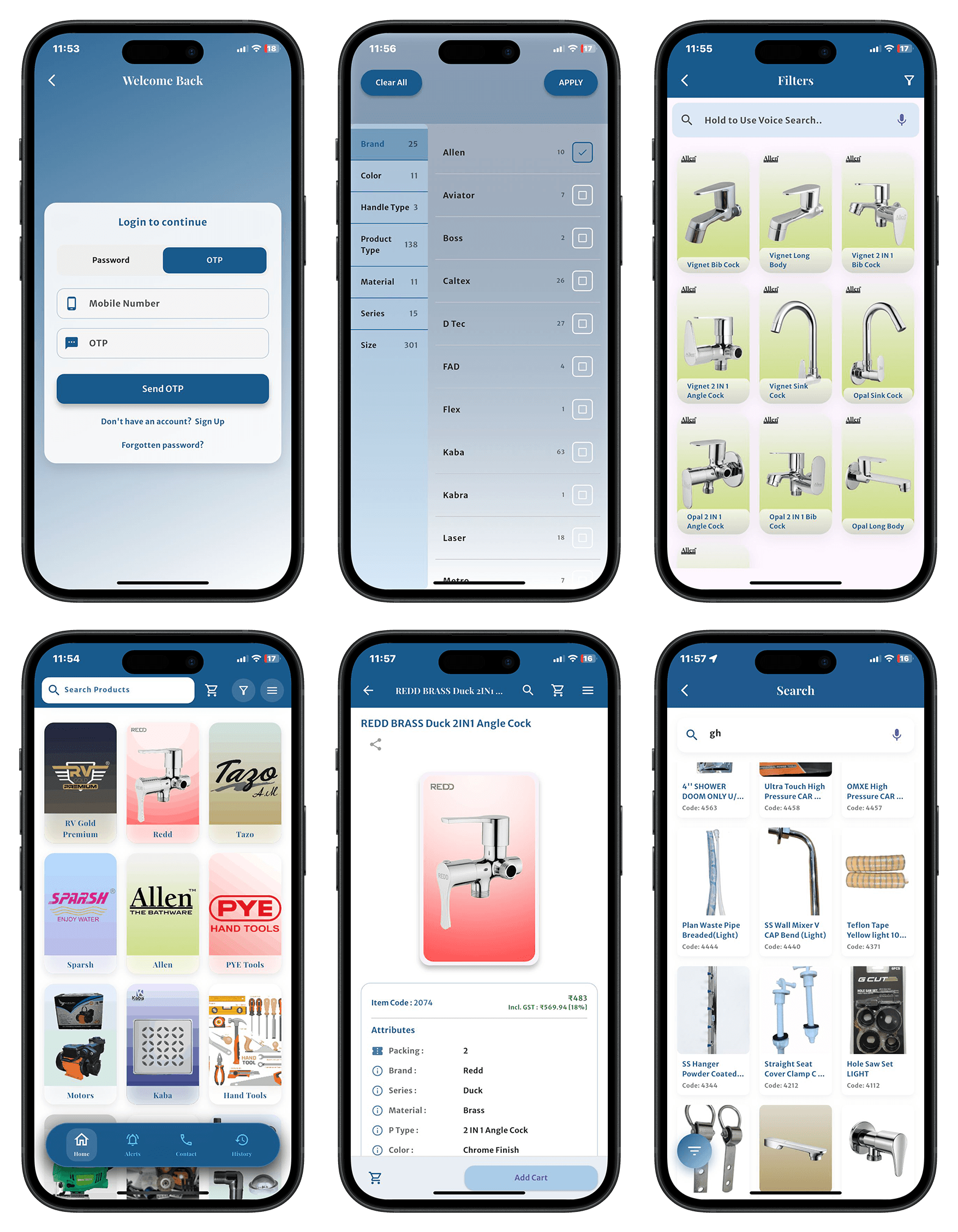 DTC customer product catalog and shopping screens
