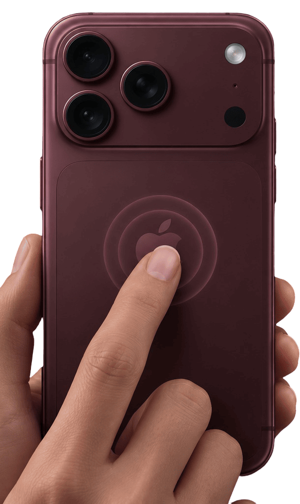 Double-tapping the back of a burgundy iPhone